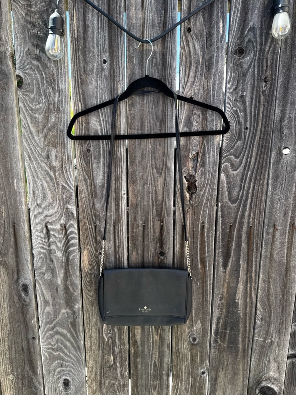 Kate Spade Black Leather Envelope Purse with Hot Pink Interior